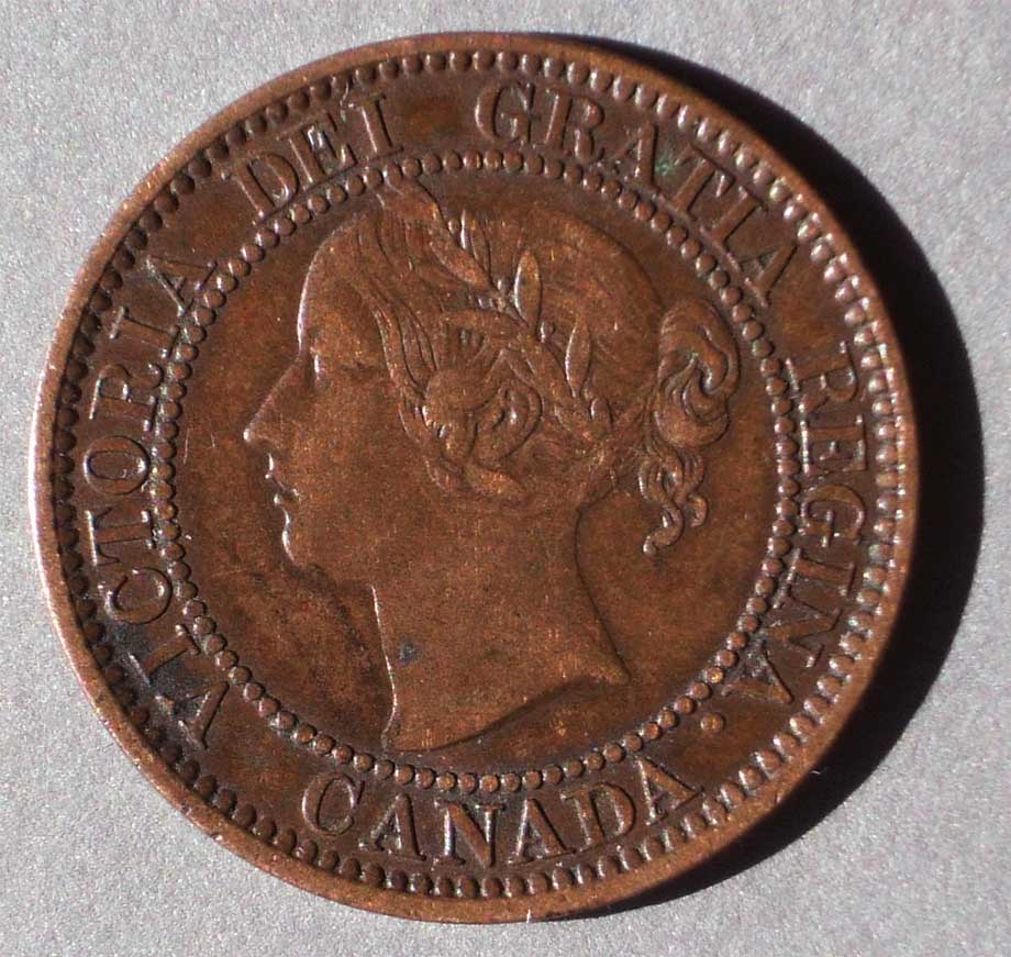 Color photo: Direct sunlit view of 1859 Canada large cent