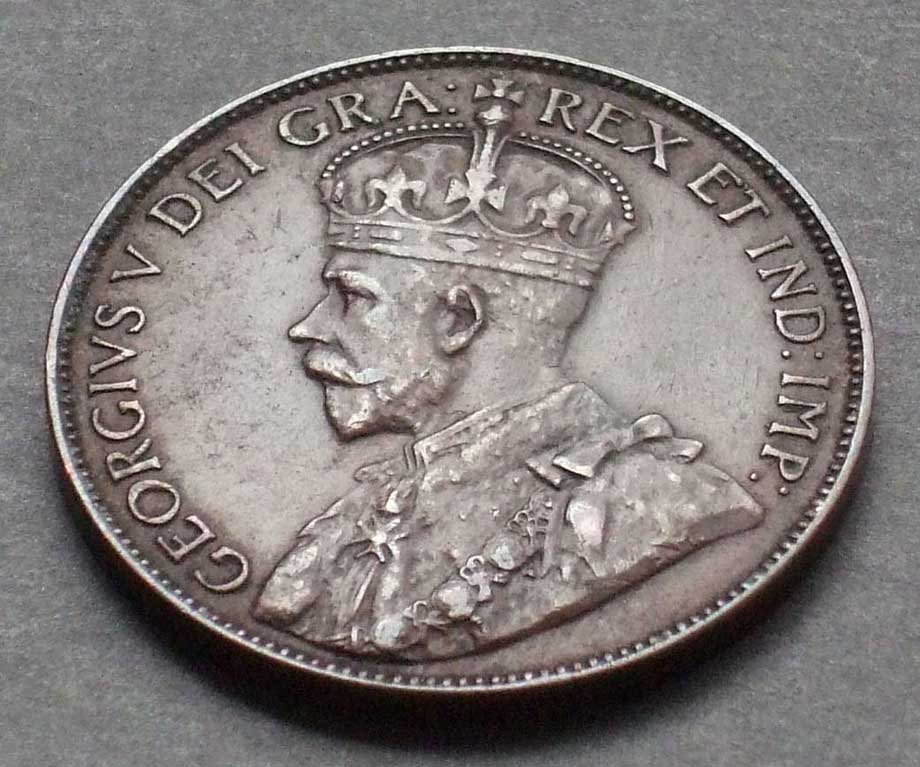 Color photo: Oblique view of 1936 Newfoundland large cent