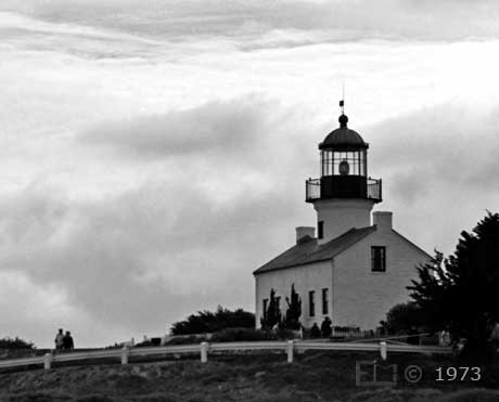 B/W photo: Point Loma Lighthouse - Embedded text: 1973