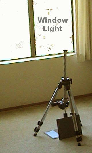 Tripod mounted camera in front of whited-out window