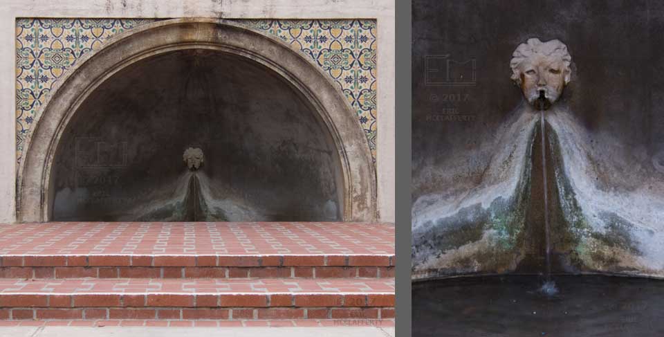 Two progressively closer detail images of 2nd level fountain