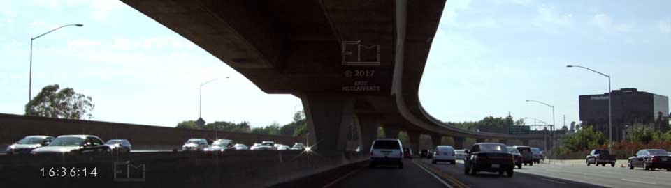 Time stamped (16:36:14) view from I5 south with another freeway overhead