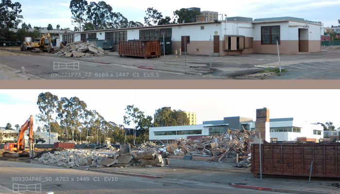 Before and after views of demolished West City Campus building