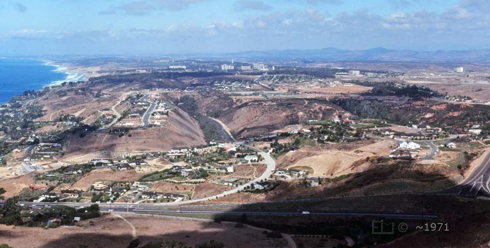E6 color photo - Landscape view looking north from Mount Soledad - Embedded text: ~1971