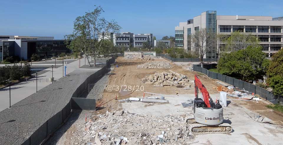 Half of I100 foundation slab removed, elevated view