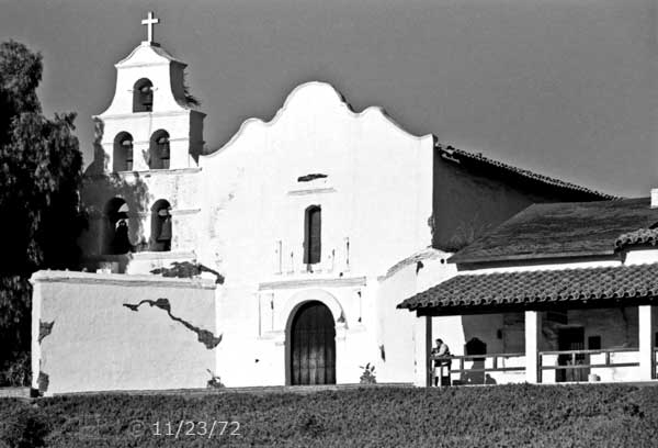 B/W photo: Wide view of front of mission - Embedded text: 11/23/72