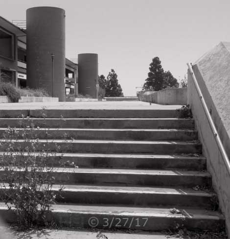 B/W photo: View of City College during reconstruction - Embedded text: 3/27/17