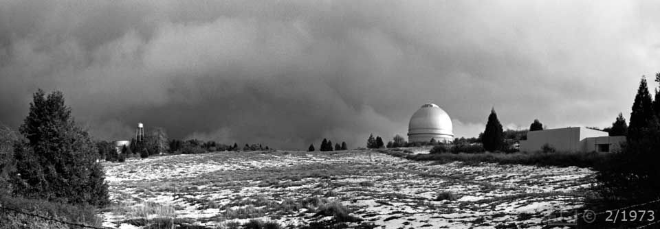 B/W photo: Wide (photomerged) view of Palomar Observatory/Museum and area - Embedded text: 2/1973