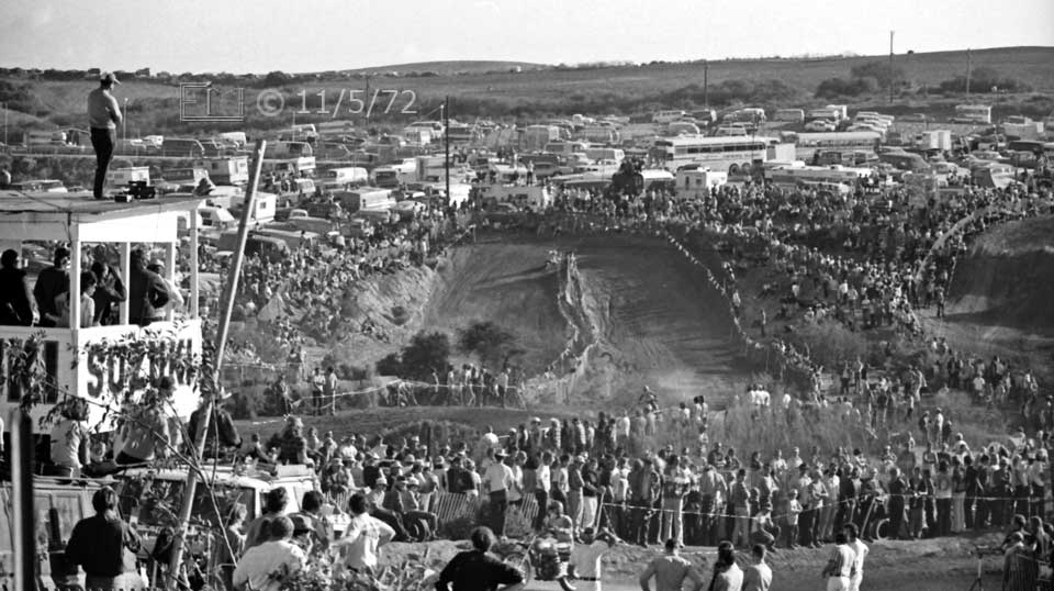B/W photo: Partial view of racetrack and spectatoor areas - Embedded text: 11/5/72