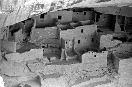 B/W photo: Zoomed-in close view of ruins, left - Embedded text: 5/11/73