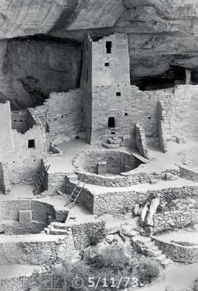 B/W photo: Zoomed-in close view of ruins, right - Embedded text: 5/11/73