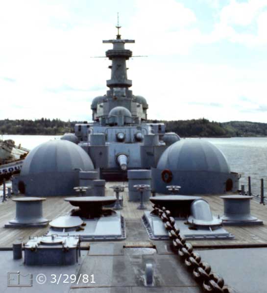 Color photo: Rear looking view of the forward deck - Embedded text: 3/29/81