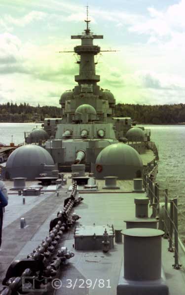 Color photo: Rear looking view of the forward deck - Embedded text: 3/29/81