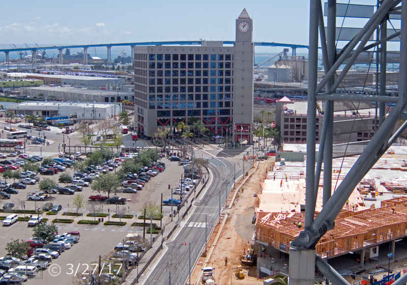 Color photo: View from atop central Library, looking south - Embedded text: 3/27/17