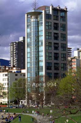 Color photo: New, (~1990), high-rise apartment building on Beach Ave.- Image taken: 4/7~12/1994
