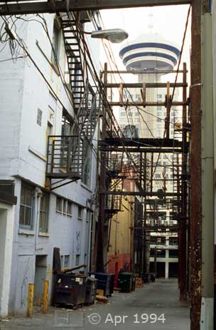 Color photo: View down an alley of Harbor Center building - Image taken: 4/7~12/1994
