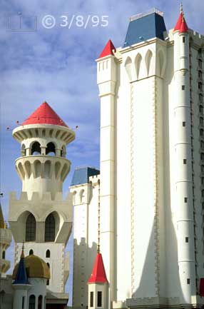 Color photo: Portrait view of 'Excalibur's architecture - Embedded text: 3/8/95