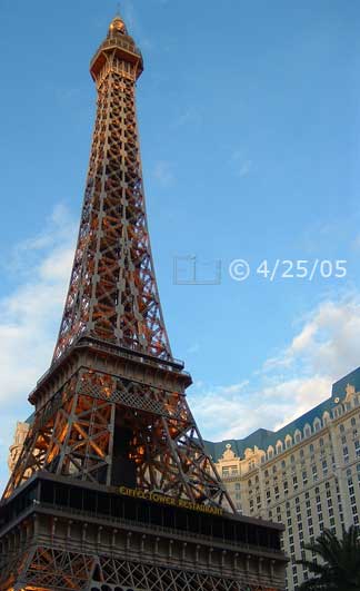 DSC color photo: Eiffel Tower and Paris Hotel - Embedded text: 4/25/05
