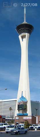 DSC color photo: Distant/full view of Stratosphere Tower - Embedded text: 2/26/08