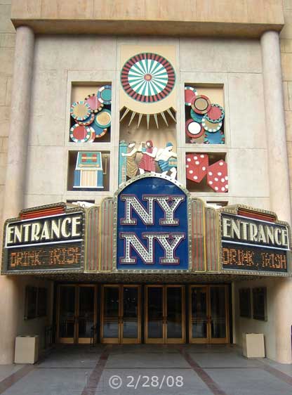 DSC color photo: Frontal head-on view of a NYNY Entrance  - Embedded text: 2/27/08