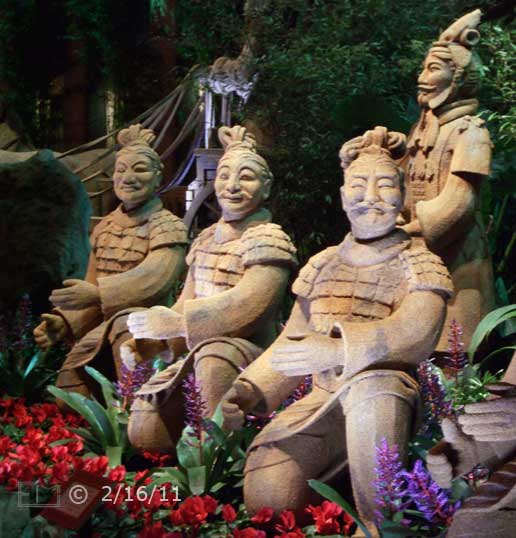 DSC color photo: A 'Terracotta Warriors' display at the Bellagio - Embedded text: 2/16/11
