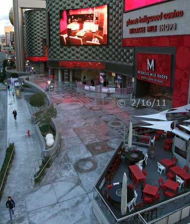 DSC color photo: Elevated view of Planet Hollywood/Miracle Mile - Embedded text: 2/16/11