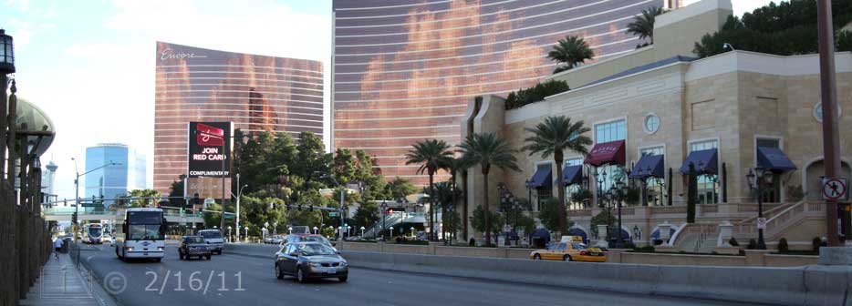 DSC color photo: View of Las Vegas blvd, looking north (from near Sands Ave?) - Embedded text: 2/16/11