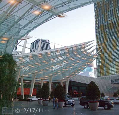 DSC color photo: Aria Hotel/Casino entrance area - Embedded text: 2/17/11