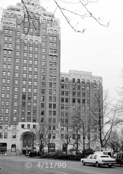 B/W photo: A West Hastings St. view of the Marine Building - Embedded text: 4/11/90