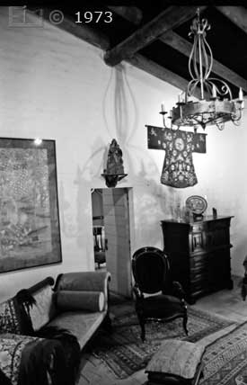 B/W photo: Interior view with period decorations - Embedded text: 1972