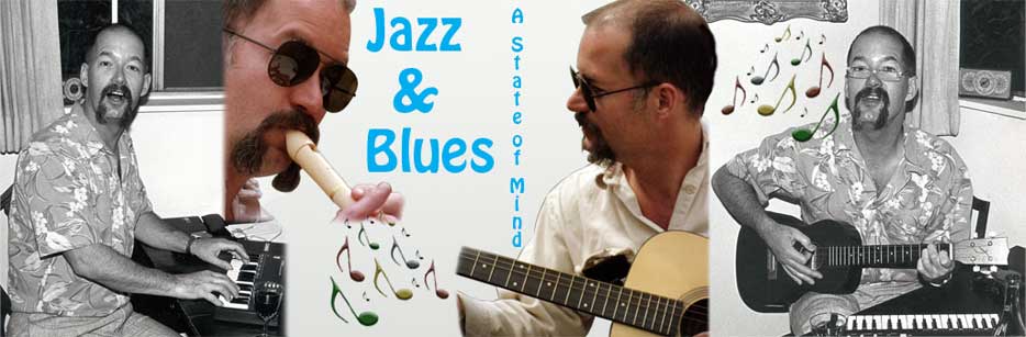 Color image: Music appreciation graphic showing my brother playing keyboard, guitar and flute